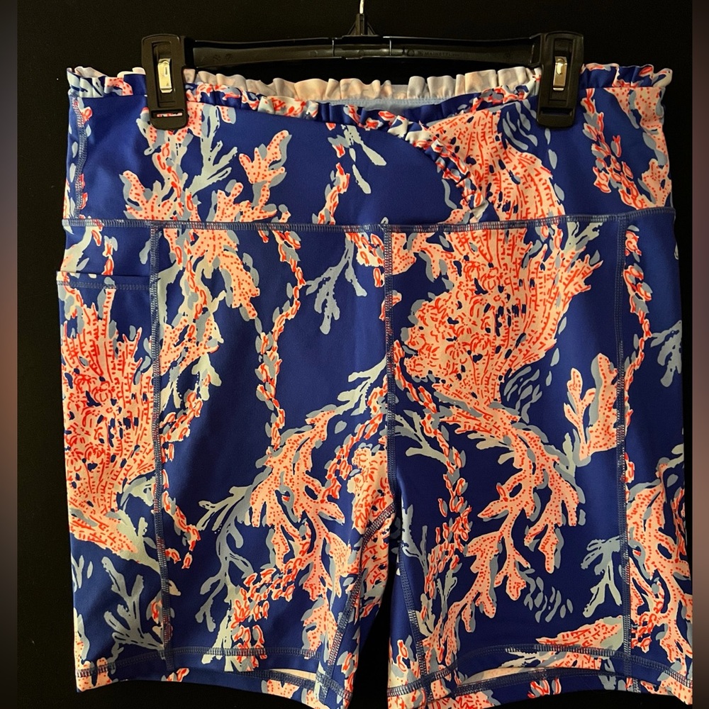Lilly Pulitzer Luxletic 6" Ruffle Short Borealis Blue Swim on Over XL NWT